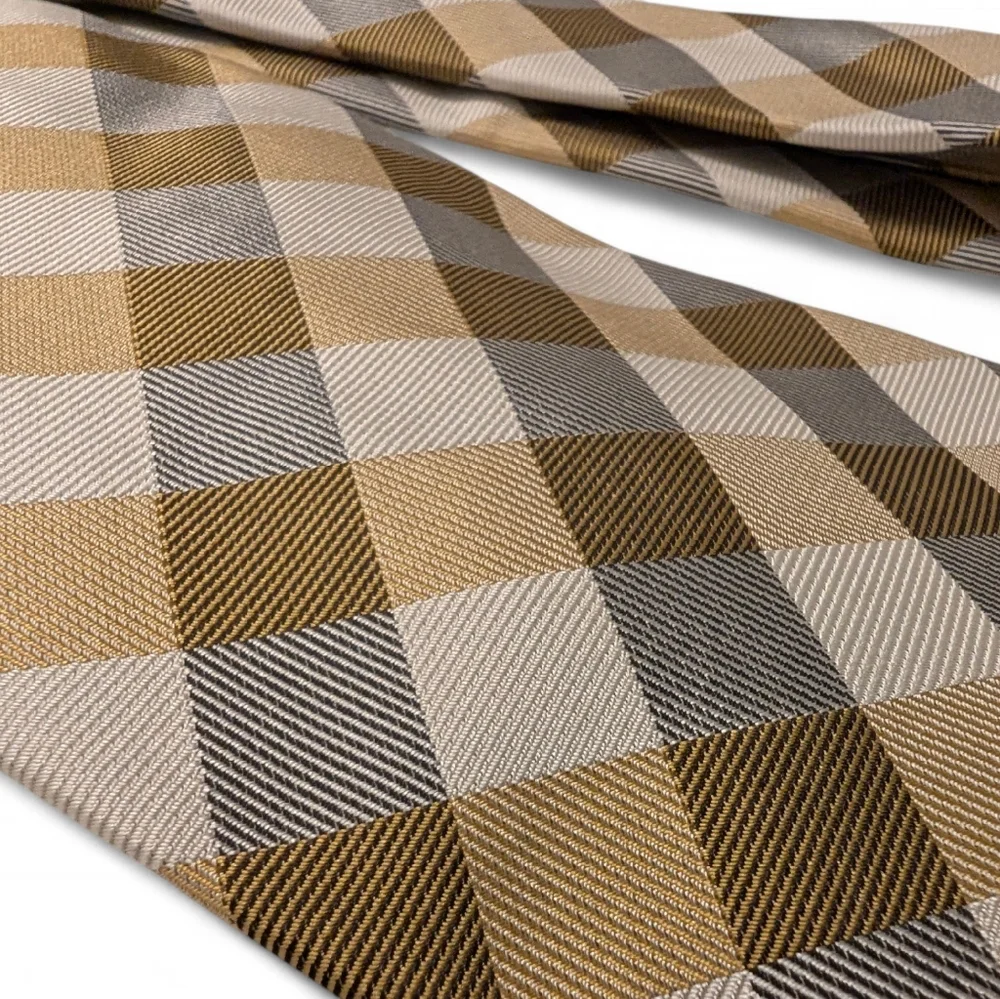 LANDS END Vintage Silk Tie Long Tan Cream Check Necktie Classic
